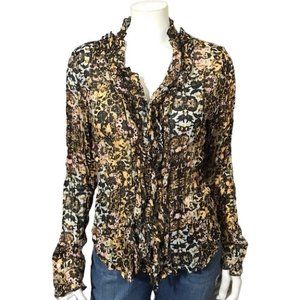Le Cavier | Floral Ruffle Button Front Blouse Sz-M